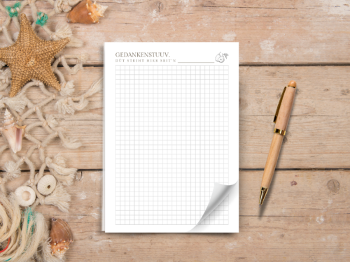 Notizblock A5 – "Gedankenstuuv" – Plattdeutsch, kariert, 50 Blatt, Vintage Frucht Design, 90g Papier, nordisch ruhig, Geschenkidee