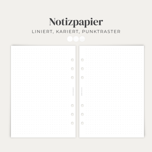 Notizpapier A5 | 25 Planer-Einlagen | liniert, kariert oder Punktraster | 100 g Papier