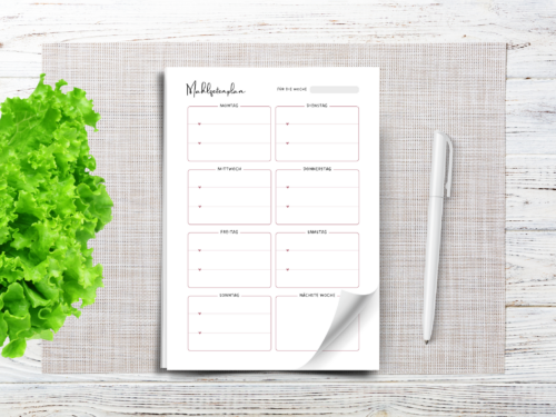 Notizblock Mahlzeitenplanung – 25 Blatt, strukturierter Wochenplan mit 8 Feldern für tägliche Mahlzeiten