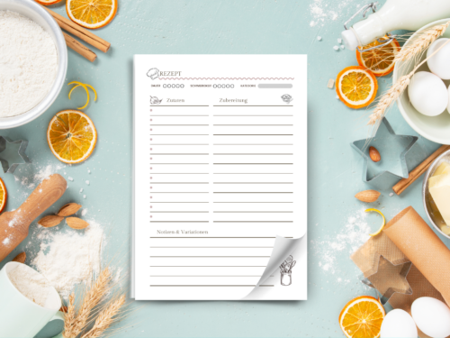 Rezeptblock A5 – 25 Seiten zum Ausfüllen mit Zutaten, Zubereitung & Notizen