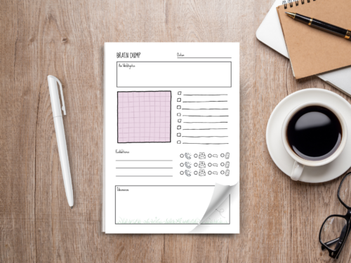 Brain Dump Notizblock A5 – 25 Blatt mit Doodle-Feldern für Gedanken, To-dos & Ideenwiese