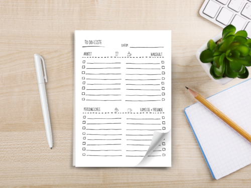 Doodle To-do-Liste A5 – liebevoll gestalteter Planer mit Datum & 4 Bereichen für den Alltag