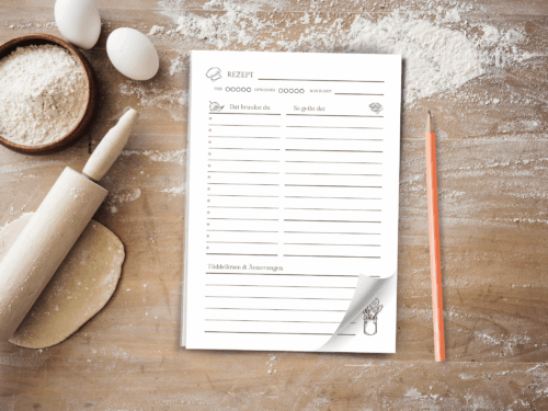 Rezeptblock A5 Plattdeutsch, 25 oder 50 Blatt, Vintage Stil, Snackart & Opwendigkeit, nordisch, Küchenpapier