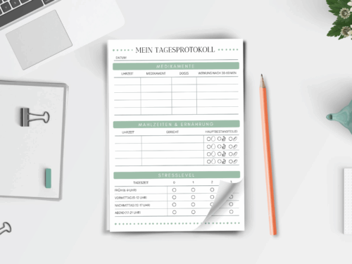 Tagesprotokoll A5 Block | Medikamenten- & Mahlzeiten-Tracker bei Parkinson, chronischen Erkrankungen, Eindosierung | 25 / 50 Blatt