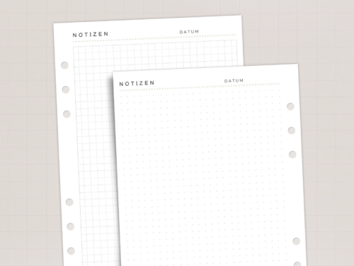 Notizpapier A5 | 25 Planer-Einlagen | liniert, kariert oder Punktraster | 100 g Papier