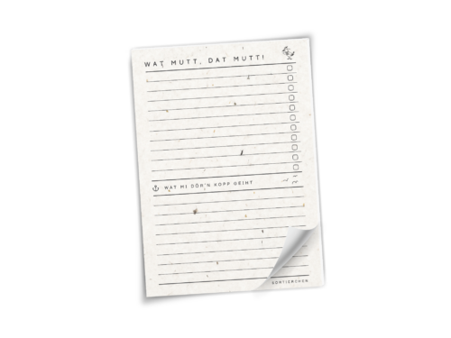 Plattdeutsche To-Do-Liste A5 | Wat mutt, dat mutt! | To Do Block auf Graspapier mit Notizfeld | 25 oder 50 Blatt