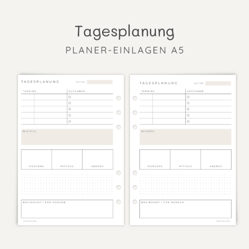 Tagesplaner A5 Einlagen | Tagesplaner Deutsch | Kalendereinlagen täglich | 1 Tag 1 Seite | Tagesstruktur & Organisation