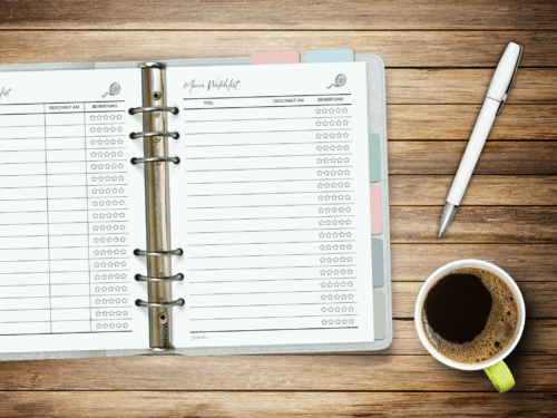 Movie Tracker | A5 Planer Einlagen zum Ausdrucken | Filme eintragen & bewerten | Sterne-Vergabe | Digitales PDF