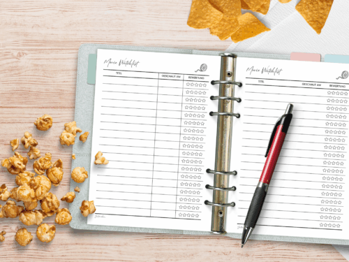 Movie Tracker | A5 Planer Einlagen zum Ausdrucken | Filme eintragen & bewerten | Sterne-Vergabe | Digitales PDF