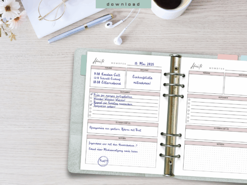 Digitaler Tagesplaner A5 zum Ausdrucken - PDF in 3 sanften Farben für mehr Struktur im Mama-Alltag