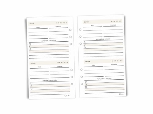 A6 Personal Planer Einlagen 2-Tages-Plan | 100 Tage | 25 Blatt gedruckt | To Do & Termine | 100g Papier | 6-fach gelocht