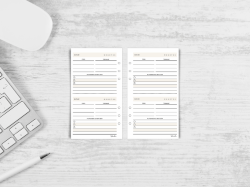 A6 Personal Planer Einlagen 2-Tages-Plan | 100 Tage | 25 Blatt gedruckt | To Do & Termine | 100g Papier | 6-fach gelocht