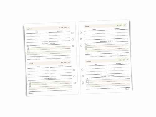 A5 Planer Einlagen 2-Tages-Plan | 100 Tage | 25 Blatt gedruckt | To Do & Termine | 100g Papier | 6-fach Lochung