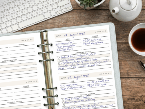 A5 Planer Einlagen 2-Tages-Plan | 100 Tage | 25 Blatt gedruckt | To Do & Termine | 100g Papier | 6-fach Lochung