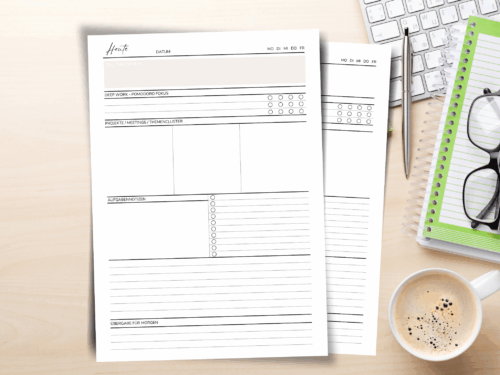 Tagesplaner A4 PDF | strukturierter Tagesablauf mit Fokus, To Dos & Projekten | Printable in 3 Farben + neutral