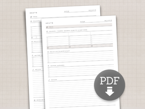 Tagesplaner A4 PDF | strukturierter Tagesablauf mit Fokus, To Dos & Projekten | Printable in 3 Farben + neutral