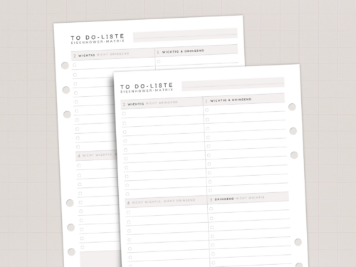 Eisenhower-Matrix A5 Planer-Einlagen | 25 Blatt gelocht | 100g Papier