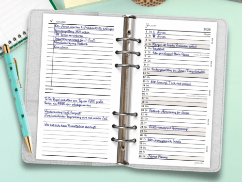 Kalendarium 2026 A6 Personal | 12 Monate | Monatsübersicht mit Aufgabenliste & Feiertagswahl