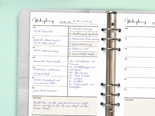 Wochenplaner A5 für 1 Jahr | 52 Wochenübersichten | Ringbuch-Einlagen gelocht | 26 Blätter beidseitig bedruckt