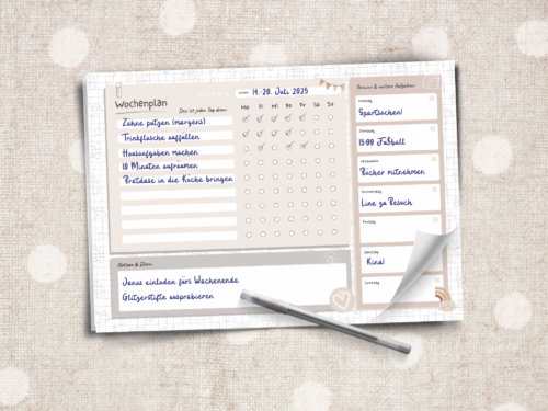 Wochenplan Block für Kinder | A4 Querformat mit 25 Seiten, kindgerechte Wochenübersicht, gedruckt & geleimt