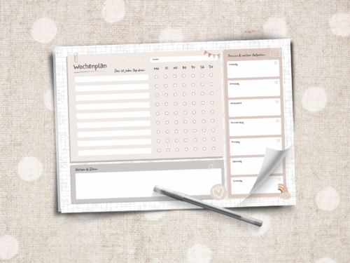 Wochenplan Block für Kinder | A4 Querformat mit 25 Seiten, kindgerechte Wochenübersicht, gedruckt & geleimt