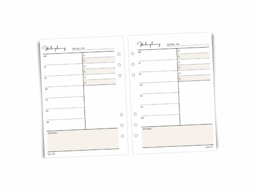 Wochenplaner A5 für 1 Jahr | 52 Wochenübersichten | Ringbuch-Einlagen gelocht | 26 Blätter beidseitig bedruckt