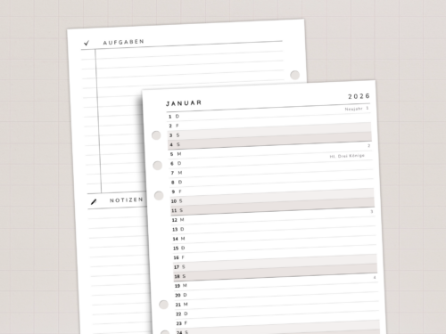 Kalender Einlagen 2026 A5 Monatsansicht | mit Aufgaben & Notizen