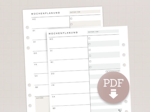 Wochenplaner PDF A5 für 1 Jahr | Ringplaner-Einlagen | 1 Woche 1 Seite zum Drucken