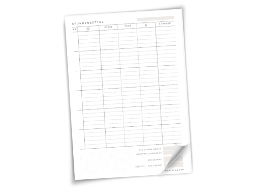 Stundenzettel Notizblock A4 | 25 Blatt | 100g Papier