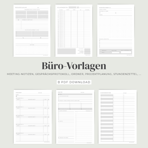 Großes Büro-Vorlagen Bundle | To-Do-Liste, Meeting-Notizen, Projektplanung, Übergabe, Stundenzettel & mehr | PDF zum Ausdrucken