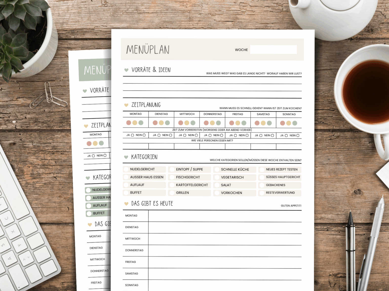 Menüplan Vorlage PDF | Essensplaner zum Ausdrucken | Wochenplan Essen