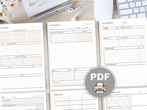 Großes Büro-Vorlagen Bundle | To-Do-Liste, Meeting-Notizen, Projektplanung, Übergabe, Stundenzettel & mehr | PDF zum Ausdrucken