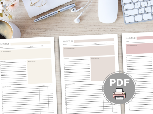 Projektplan Vorlage A4 | Prio, nächste Schritte, Ressourcen PDF Download in 3 Farben | deutsch & english