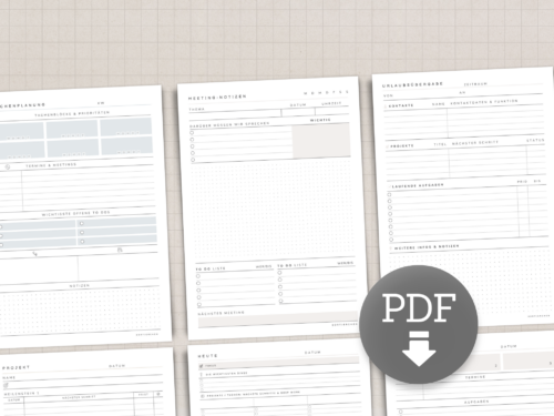 Großes Büro-Vorlagen Bundle | To-Do-Liste, Meeting-Notizen, Projektplanung, Übergabe, Stundenzettel & mehr | PDF zum Ausdrucken