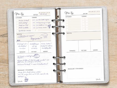 Tagesplaner A6 Personal | 25 Blatt (50 Tage) | 6-fach gelocht | Tagesplanung mit Aufgaben, Terminen & Notizen