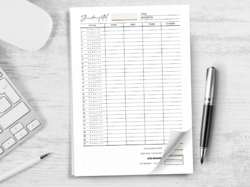 Stundenzettel Notizblock A4 | 25 Blatt | 100g Papier