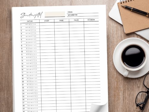 Stundenzettel Notizblock A4 | 25 Blatt | 100g Papier