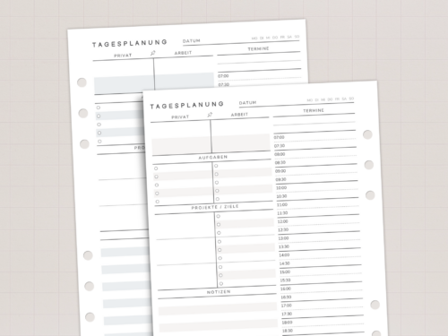 Ringplaner Einlagen A5 Tagesplanung | 1 Tag 1 Seite | mit Uhrzeiten 7-22 Uhr