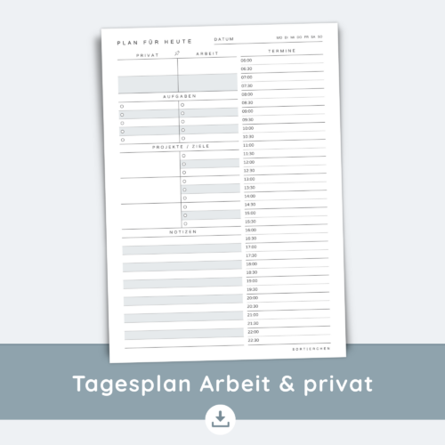 Tagesplaner A4 PDF | Tagesstruktur für Arbeit und Privat | Printable zum Ausdrucken | To Do-Liste, Ziele, Termine