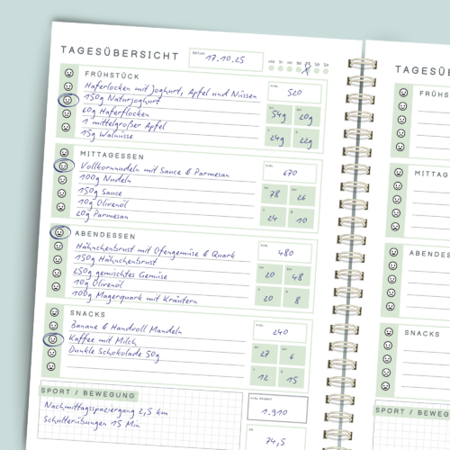 Ernährungstagebuch A5 spiralgebunden: 10 Wochen Food Journal mit Stimmungstracker, Mahlzeiten & Bewegung | Essensplaner zum Eintragen – Bild 2
