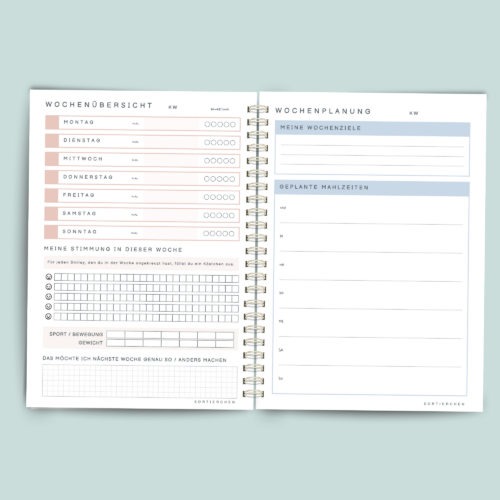 Ernährungstagebuch A5 spiralgebunden: 10 Wochen Food Journal mit Stimmungstracker, Mahlzeiten & Bewegung | Essensplaner zum Eintragen – Bild 6