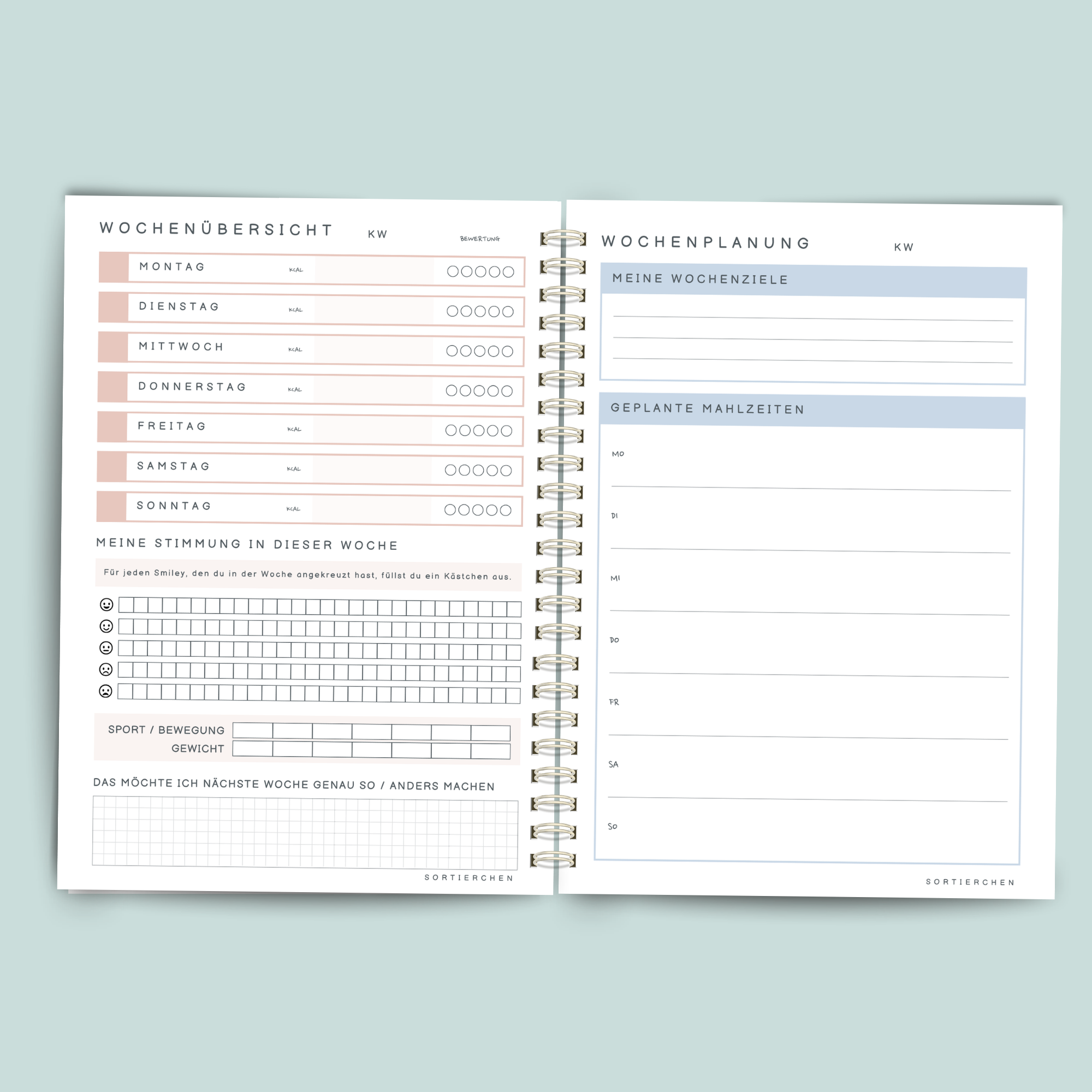 Ernährungstagebuch A5 spiralgebunden: 10 Wochen Food Journal mit Stimmungstracker, Mahlzeiten & Bewegung | Essensplaner zum Eintragen