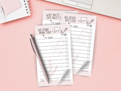 3er-Set Plattdeutsch To-Do-Listenblöcke | „Wat mutt dat mutt“, „Nu geiht dat los!“, „Na denn man tau“ | 25 Blatt, 10x18 cm, geleimt, 100g Papier