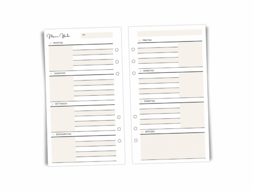 A6 Personal Wochenplaner Einlagen | 26 oder 52 Blatt | Wochenübersicht mit Herzchen & sanften Farbakzenten | 100 g Papier | gelocht