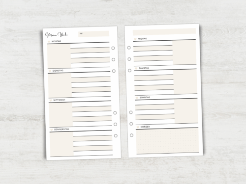 A6 Personal Wochenplaner Einlagen | 26 oder 52 Blatt | Wochenübersicht mit Herzchen & sanften Farbakzenten | 100 g Papier | gelocht