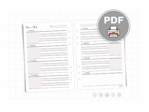 Wochenplaner A5 PDF: Wochenübersicht mit Notizfeld | minimalistische Wochenplanung in 5 Farben | Printable Planner zum Ausdrucken