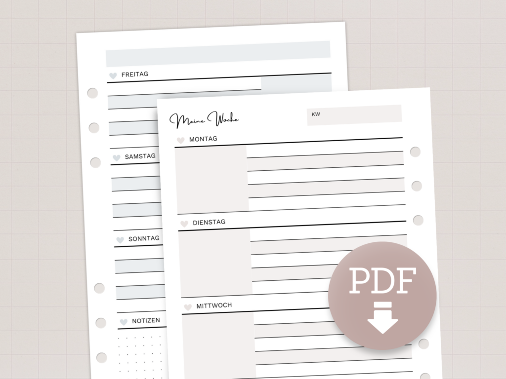 Wochenplaner A5 PDF: Wochenübersicht mit Notizfeld | minimalistische Wochenplanung in 5 Farben | Printable Planner zum Ausdrucken