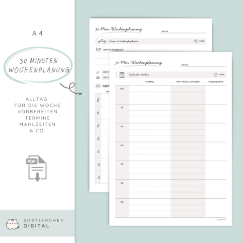 Woche vorbereiten in 30 Minuten | Wochenplanung für weniger Mental Load | 3-Seiten-Planer PDF