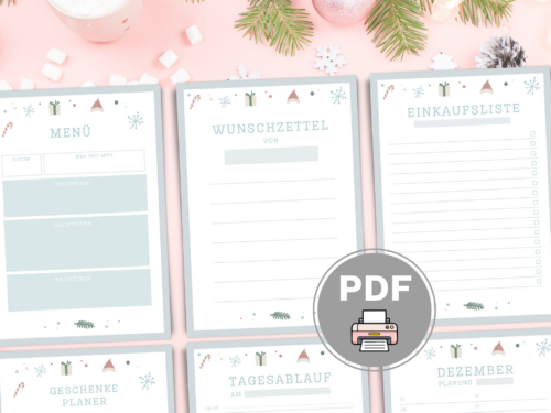 Weihnachtsplaner Bundle A4 | 7-seitiges Set zum Ausdrucken | Geschenkplaner, Menüplan, Wunschzettel, Tagesplan, Einkaufsliste | PDF 3 Farben