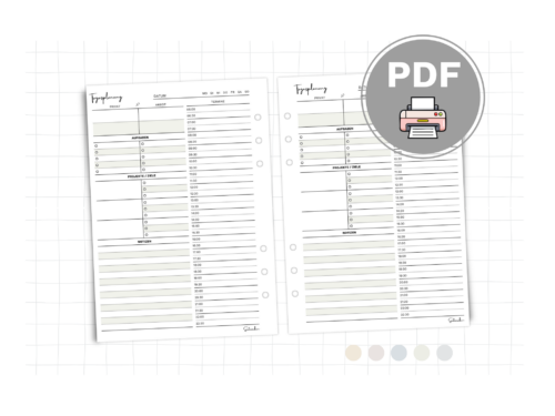 Tagesplaner A5: PDF Planereinlagen für Arbeit & Privat | 5 Farben | PDF Download | alles auf 1 Seite Tagesplanung